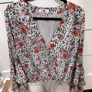 Buddy Love Bell Sleeve Printed Bodysuit